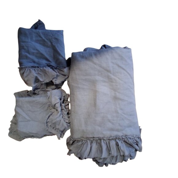 Wamsutta Vintage duvet cover queen gray linen + 2 shams ruffle - Picture 1 of 11